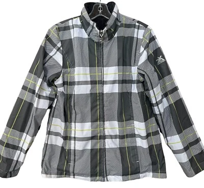 Chaqueta reversible Zeroxposur para mujer pequeña a cuadros gris amarillo polar tabla de snowboard Foto 1 de 4
