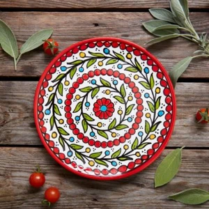 Plato de ensalada roja de cerámica palestina colorida vid - Imagen 1 de 4