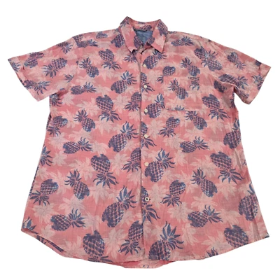 Izod Button Up Shirt Mens Pink L Saltwater Classic Pineapple Hawaiian Summer Tee - Image 1 of 4