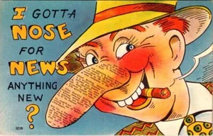 Comic/Humor ICH MUSS DIE NASE FÜR NEUIGKEITEN ~ ALLES NEU? Zeitungsmann ca 1940er Postkarte - Bild 1 von 2