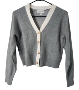 Free Assembly Girls L (11/12) Cardigan Sweater Gray White Dots V-Neck - Picture 1 of 4