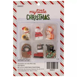 HL Christmas Decor - Mini Tree Resin Festive Cat Theme Ornaments 6pc Set - Picture 1 of 1