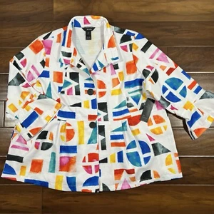 Ali Miles Women's Size 2X White Abstract Print Wire Collar Button Blazer Jacket - Picture 1 of 11