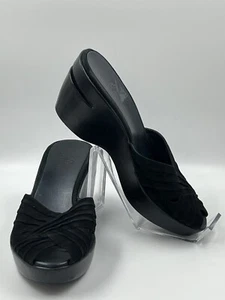 Cole Haan N Air Womens 6.5 AA Black Suede Glam Peep Toe Wedge Heel Sandals - Picture 1 of 15