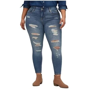 Torrid Womens Bombshell Skinny Premium Stretch High Rise Destructed Jean Size 18 - Picture 1 of 12