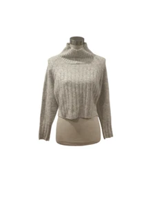 Neu mit Etikett Topshop weicher Oversize-Pullover grau gerippt kurz geschnitten Stehkragen XS S - Bild 1 von 5