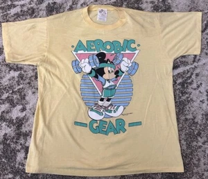 Vintage Mickey Mouse Shirt Aerobic Gear Neon Yellow Allison MFG 80s Large - Picture 1 of 6