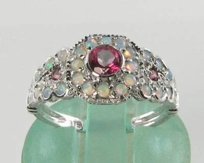 ANILLO BANDA RACIMO ORO BLANCO 9K 9CT TOPACIO ROSA ÓPALO ART DECO INS CAMBIO DE TAMAÑO GRATUITO Foto 1 de 4