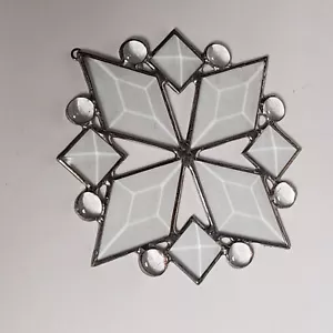 6” Stained Glass Iridescent Beveled Snowflake Suncatcher Ornament - Picture 1 of 2