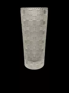 TIFFANY & Co. ~ Beautiful Thick Crystal CYLINDRICAL VASE (Woven, 8") Mint Cond. - Picture 1 of 8