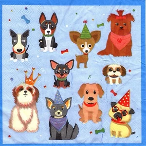 Serviettes en papier chien chiens en fête. Paper napkins dog party dogs - Picture 1 of 1