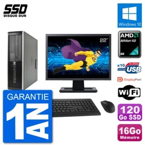 PC HP 6005 SFF Ecran 22" AMD Athlon II X2 B24 RAM 16Go SSD 120Go Windows 10 Wifi - Imagen 1 de 3