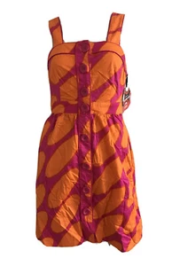 MARIMEKK0 H&M RETRO 60'S 70'S ORANGE PINK GEOMETRIC COTTON DRESS UK 8 EU 34 NEW - Picture 1 of 12