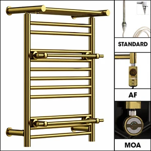 Electric Gold 490x698 mm Heated Towel Rail Radiator with Shelf & Towel Holder - Picture 1 of 15