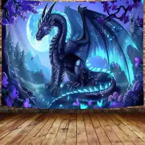 Moon Dragon Garden Wall Art Poster Tapestry Wall Hanging Large Fabric Background - Picture 1 of 6