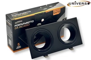 PORTAFARETTO DOPPIO RETTANGOLARE IN METALLO ORIENTABILE PER LAMPADINE GU10 GU5.3 - Foto 1 di 3