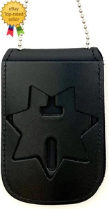 7 Point Star (B447) Neck Badge and ID Holder Leather Black (Cutout PF33) - Picture 1 of 2