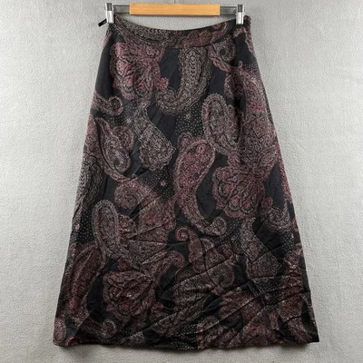 Talbots Skirt Women 6 Petite Black Paisley Midi Silk Wool A Line Whimsigoth Boho - Image 1 of 4