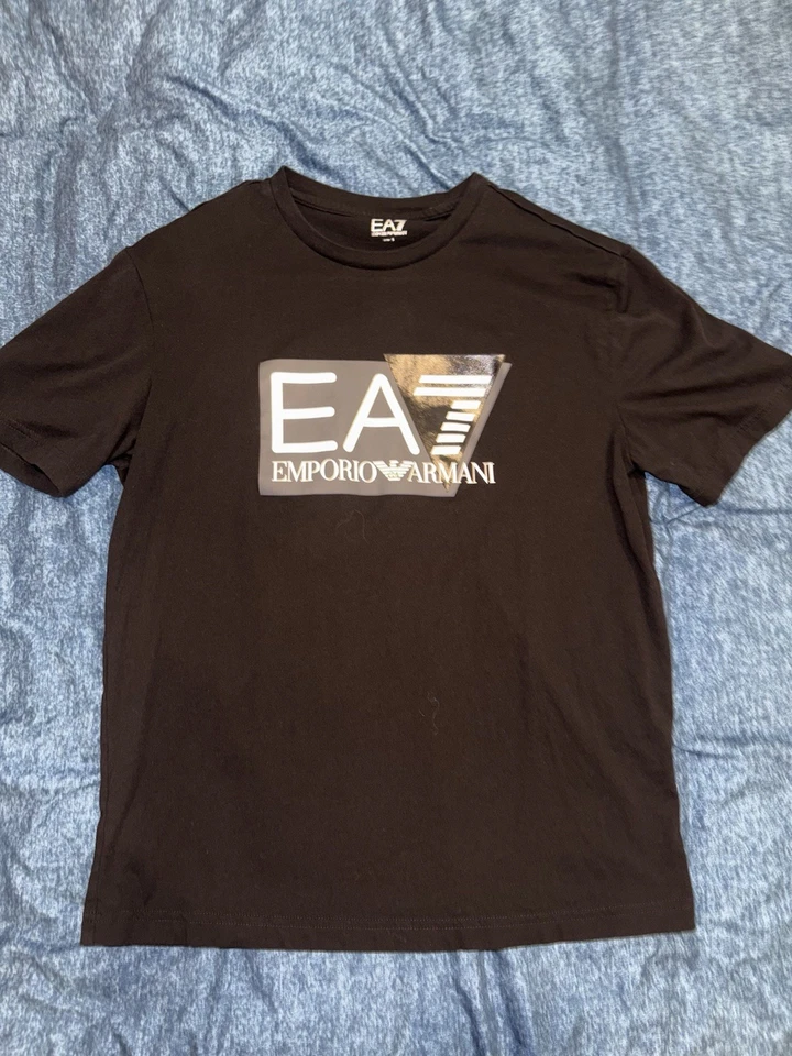 Emporio Armani EA7 Men's Short Sleeve Black T Shirt Logo Size S Slim Fit Cotton - Image 1 of 4