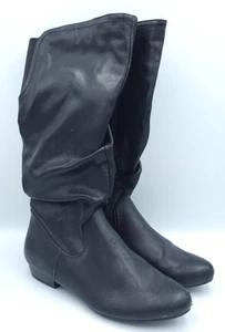 Easy Spirit Black Slouch Mid Calf Boots Size 6.5M Faux Leather Flat Zip Used - Picture 1 of 10