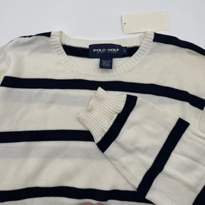 Maglione Ralph Lauren Polo Golf Cotone Vintage Nuovo con etichette Grande Righe Girocollo Navy - Foto 1 di 10