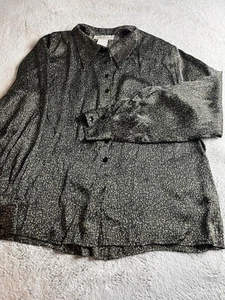 Vintage Jones New York Womens Blouse Button 12 Silk Geometric Business Brown - Picture 1 of 13