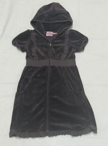 Juicy Couture Girl's Velvet Puff Sleeve Full Zip Hoodie Dress - Brown - Size 7 - Picture 1 of 5