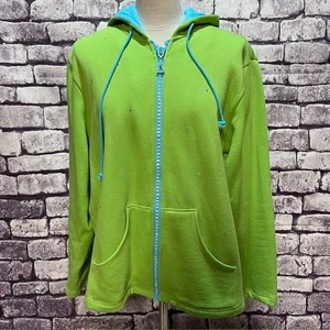 Quacker Factory Green & Aqua Long Sleeve Zip Up Sweatshirt Size XL - Picture 1 of 9