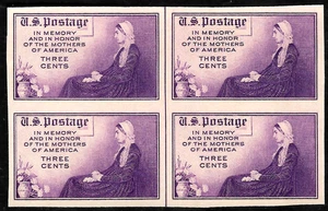 US 754 WHISTLER'S MOTHER HONOR MOTHERS OF AMERICA 3¢ IMPERF MNH NGAI STAMP BLOCK - Picture 1 of 2