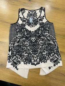 Camiseta sin mangas Express espalda dividida para mujer S ¡NUEVA CON ETIQUETAS! Desnudo/negro tan único - Imagen 1 de 11