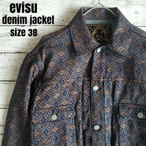 Evisu Denim Jacket 2nd Type Kamon Pattern Indigo Japanese Rare Style Size 38 - Picture 1 of 24