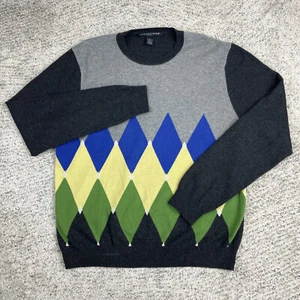 Metropolitan View Sweater Men Large Cashmere Argyle Crew Neck Pullover Knit Gray - Picture 1 of 7