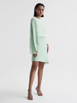 REISS CHRISTY CAPE SLEEVE ASYMMETRIC MINI DRESS IN SAGE UK SIZE 16 - Image 1 of 4