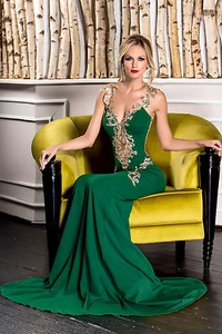 Abito lungo aperto Nudo Scollo Ricamato Cerimonia Party Mermaid Evening Dress L - Picture 1 of 9