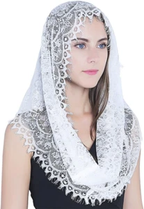 White Infinity Scarf Mantilla - Catholic Veil Church Veil Head Covering Latin - Picture 1 of 12