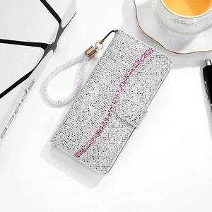 For Various Phone Glitter Flash Wallet Strap Flip Card Bag Case Cover Women Girl - Picture 1 of 11
