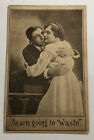 Vintage 1900S Photo Postcard Couple Embracing Arm Going To Waste Humorous
