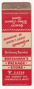 FUNDA MATCHBOOK - TIENDA DE PAQUETES DE BRESNAHAN - SPRINGFIELD MASSACHUSETTS - LICOR - Imagen 1 de 3