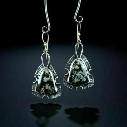 Único Nuevo Triángulo Chapado en Plata Resina Ágata Piedras Preciosas Gancho Pendientes Colgantes Foto 1 de 1