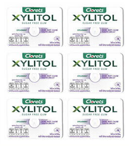 6 X Clorets Xylitol Spearmint Mint Sugar-free Chewing Gum Anti tooth decay 11.2g