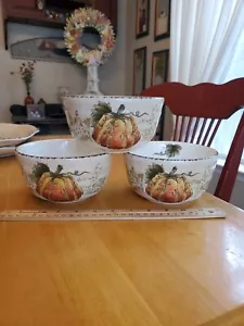 Maxcera 3"×6" Soup/Cereal/Ice Cream Bowls PUMPKIN FEST Set of 3 EUC - Picture 1 of 24