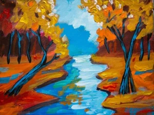 "Pintura de Paisaje Artístico Original Grande sobre Lienzo Estirado 14"" x 11" - Imagen 1 de 4