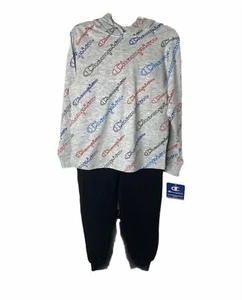 Boys Size 7 Shirt and Sweatpants Set Champion Grey Black Long Sleeve Hooded 2 Pc - Picture 1 of 8
