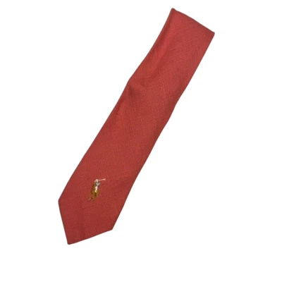 VTG Polo Ralph Lauren Pony Men's 100% Linen Knit Neck Tie Salmon Red - Image 1 of 4