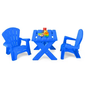 Plastic Children Kids Table & Chair Set 3-Piece Play Furniture In/Outdoor Blue - Picture 1 of 6