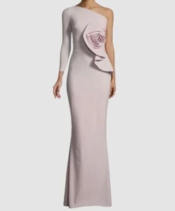 $1190 Chiara Boni Women's Pink Noriko One-Shoulder Rosette Gown Dress Size 52 - Picture 1 of 3
