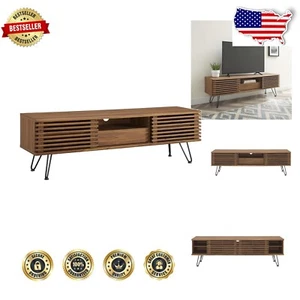 Compact Mid-Century 59” TV Stand with Hairpin Legs, Adjustable Shelves & Storage - Picture 1 of 10