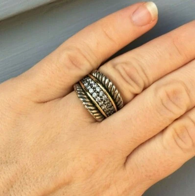 Anillo Estate de plata esterlina 925 14k circonita cúbica cuerda retorcida banda cigarro talla 7  Foto 1 de 4