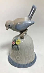 Duncan Royale Fine Porcelain Bell With Bird Floral Muted Blue & White Glossy VTG - Picture 1 of 12