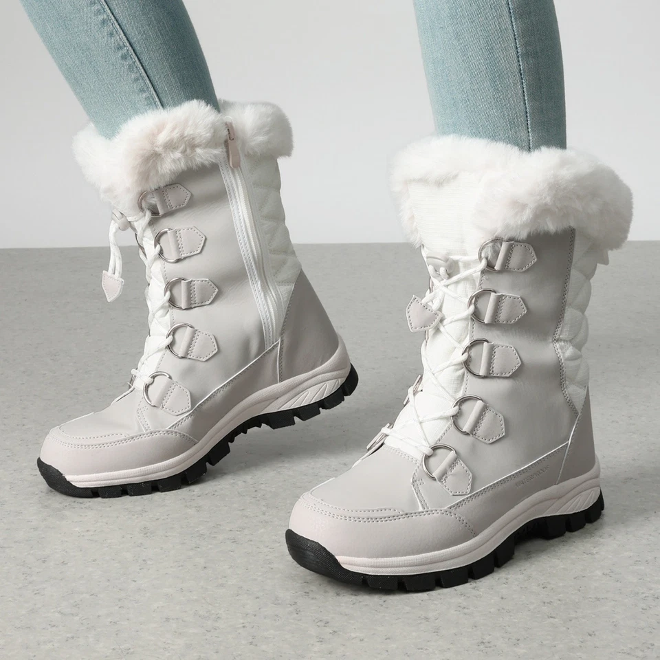 Women Winter Ski Boots Waterproof Insulated Mid Calf Snow Boots for Cold Weather - Image 1 of 4